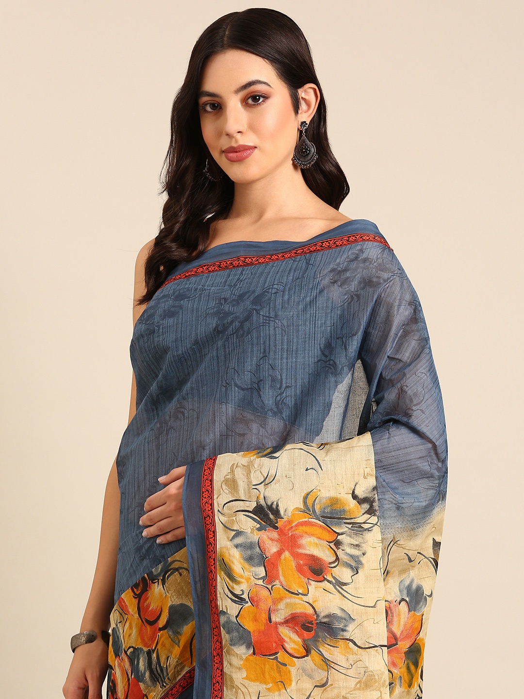 

SHANVIKA Floral Pure Cotton Saree, Blue