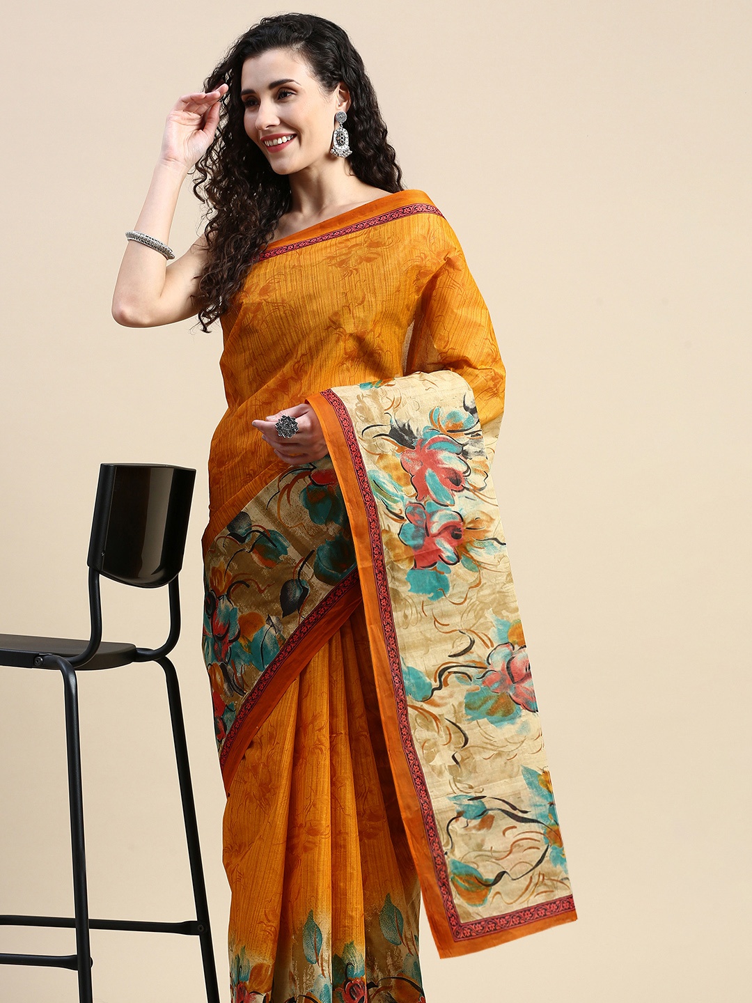 

SHANVIKA Floral Pure Cotton Saree, Mustard