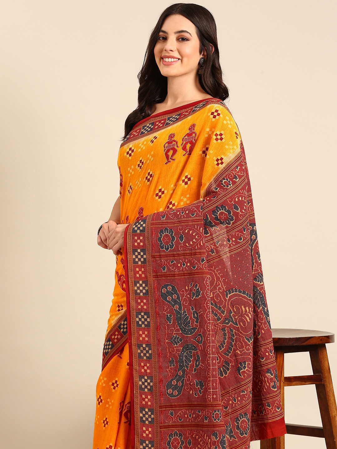 

SHANVIKA Ethnic Motifs Pure Cotton Saree, Yellow