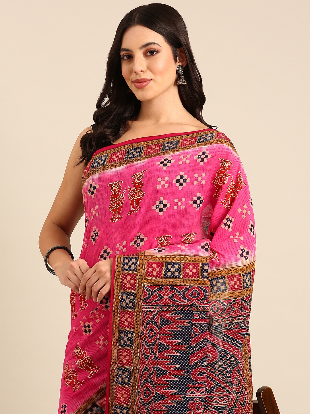 

SHANVIKA Ethnic Motifs Pure Cotton Saree, Pink