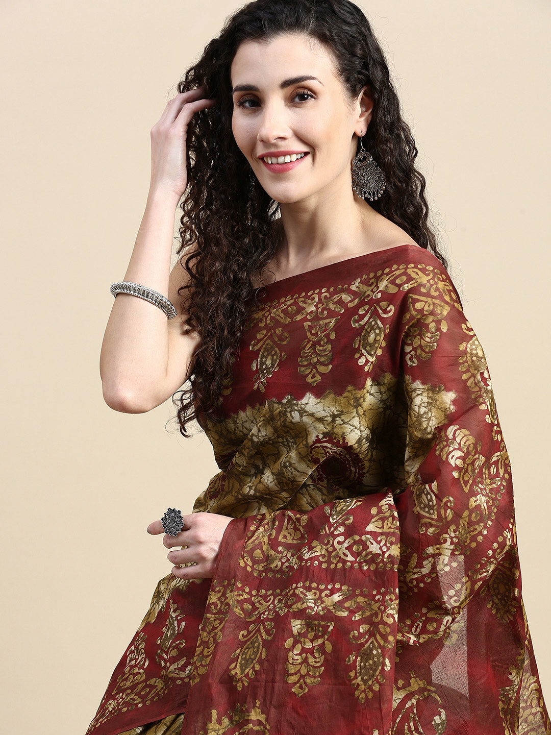 

SHANVIKA Batik Pure Cotton Saree, Brown