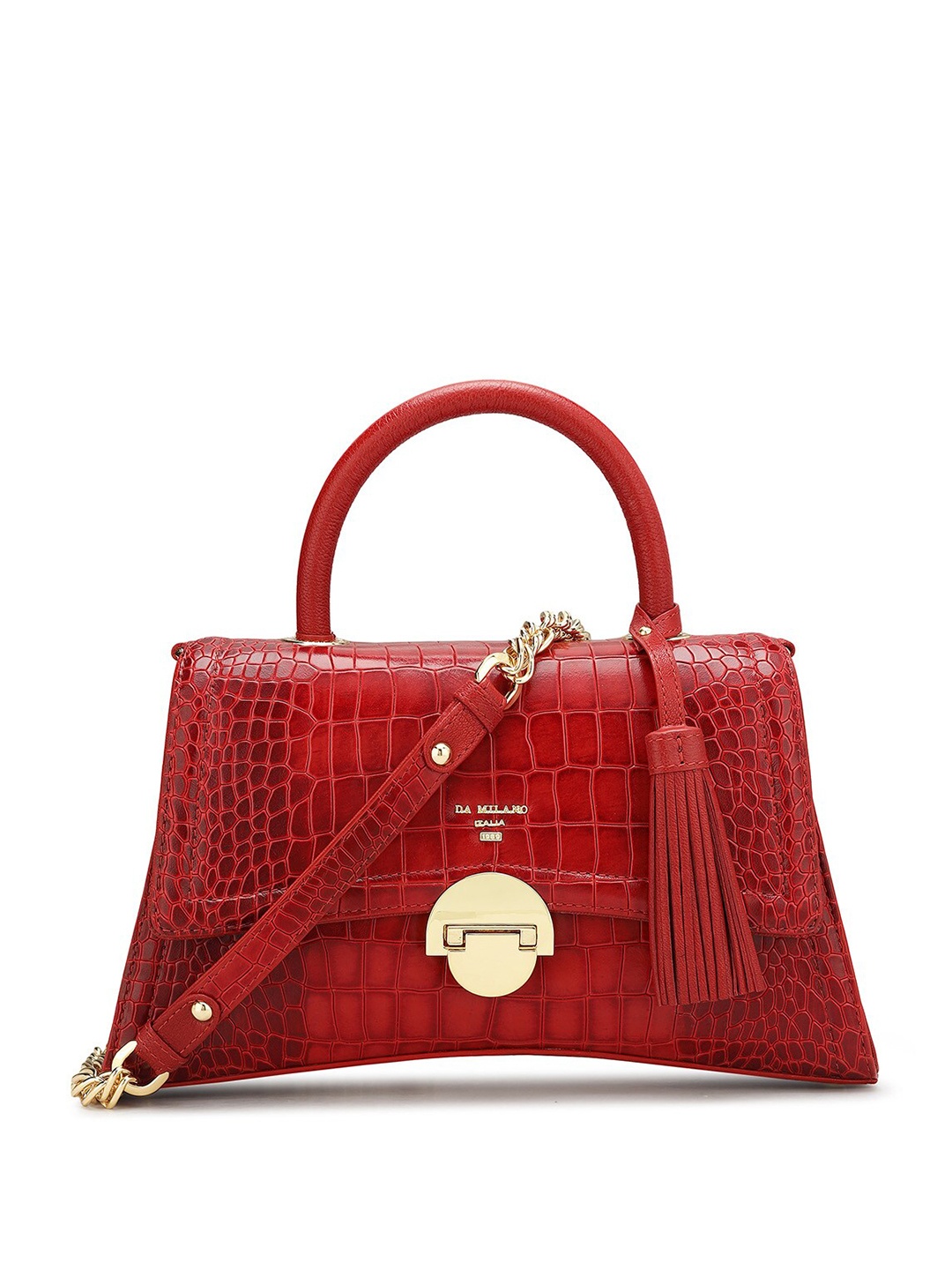 

Da Milano Textured Leather Structured Satchel, Red