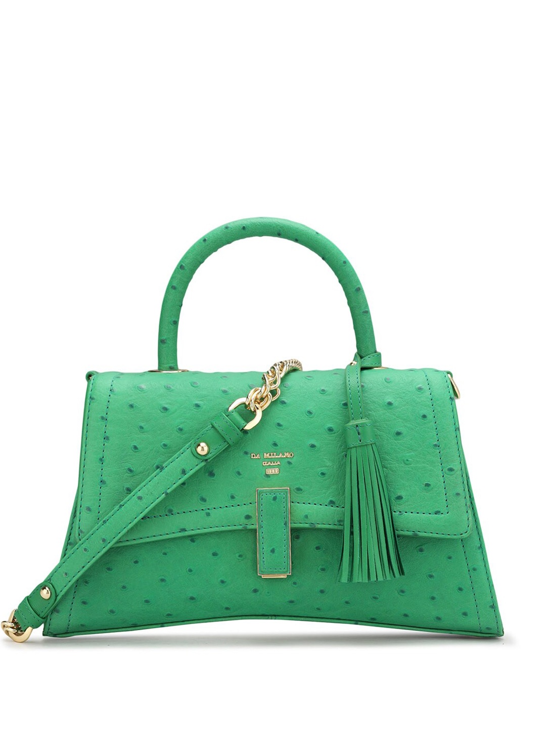 

Da Milano Textured Leather Structured Handheld Bag, Green
