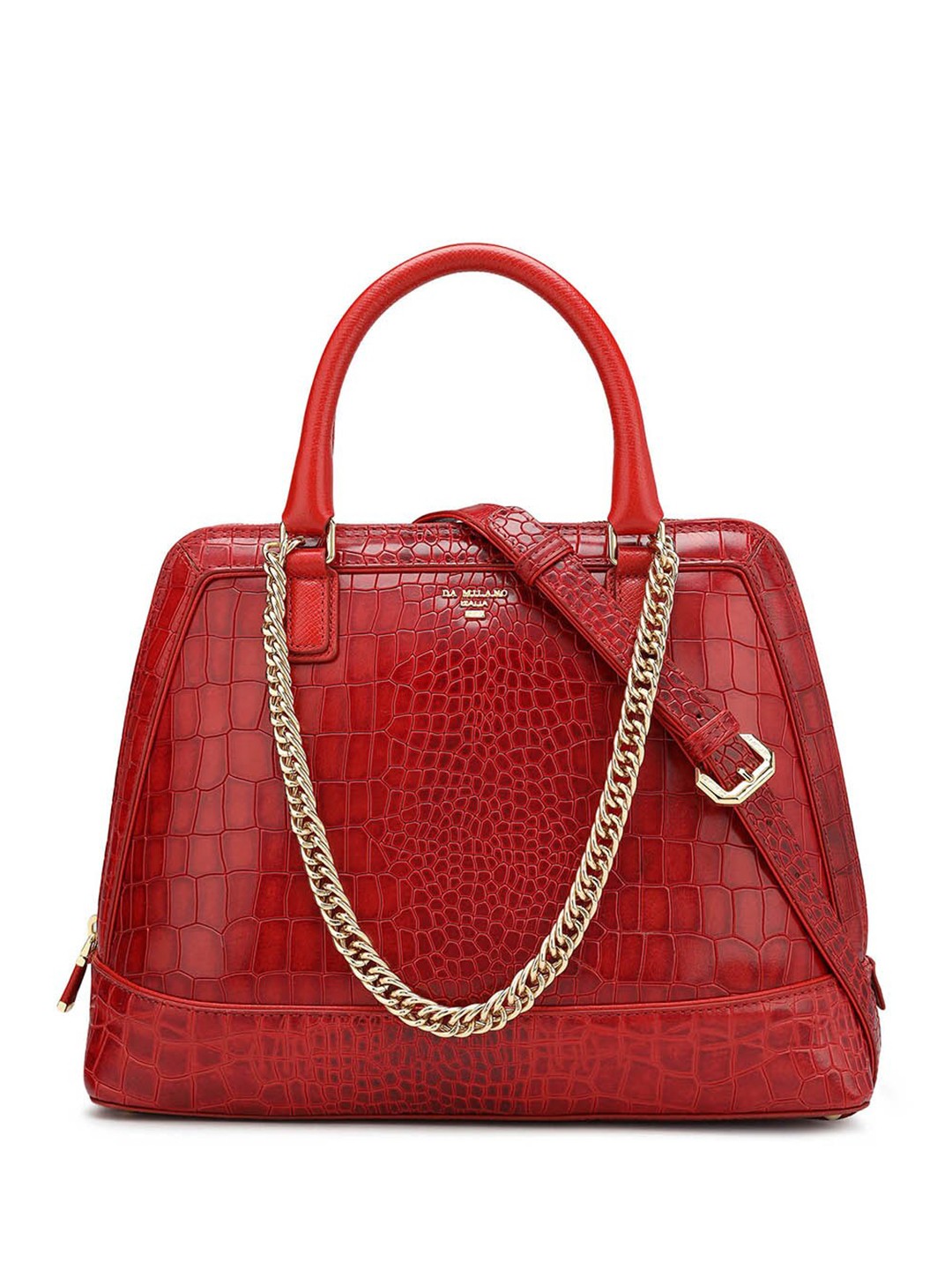 

Da Milano Animal Textured Leather Structured Handheld Bag, Red