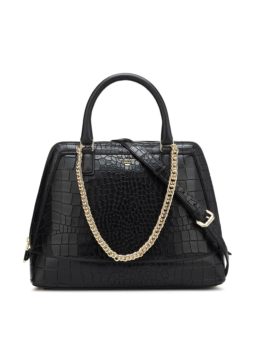 

Da Milano Animal Textured Leather Structured Handheld Bag, Black