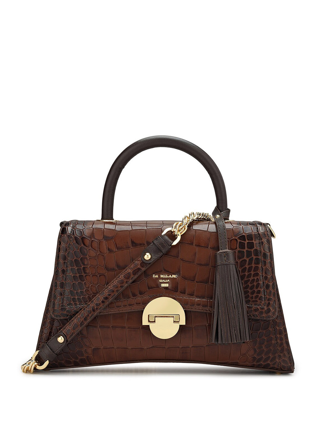 

Da Milano Animal Textured Structured Leather Handheld Bag, Brown