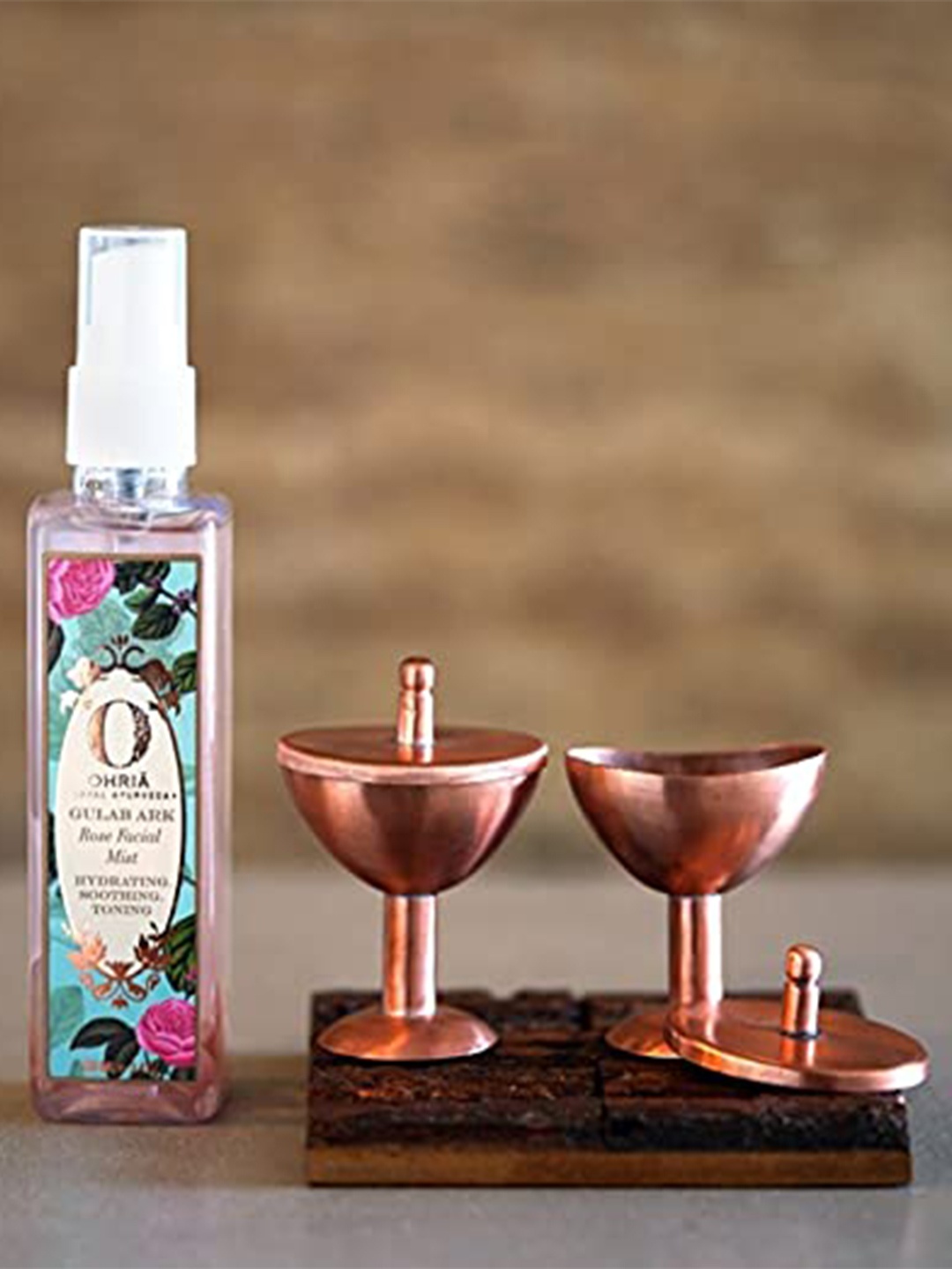 

OHRIA AYURVEDA Ayurvedic Eye & Skin Ritual Copper Eye Wash Cups & Rose Mist, Multi