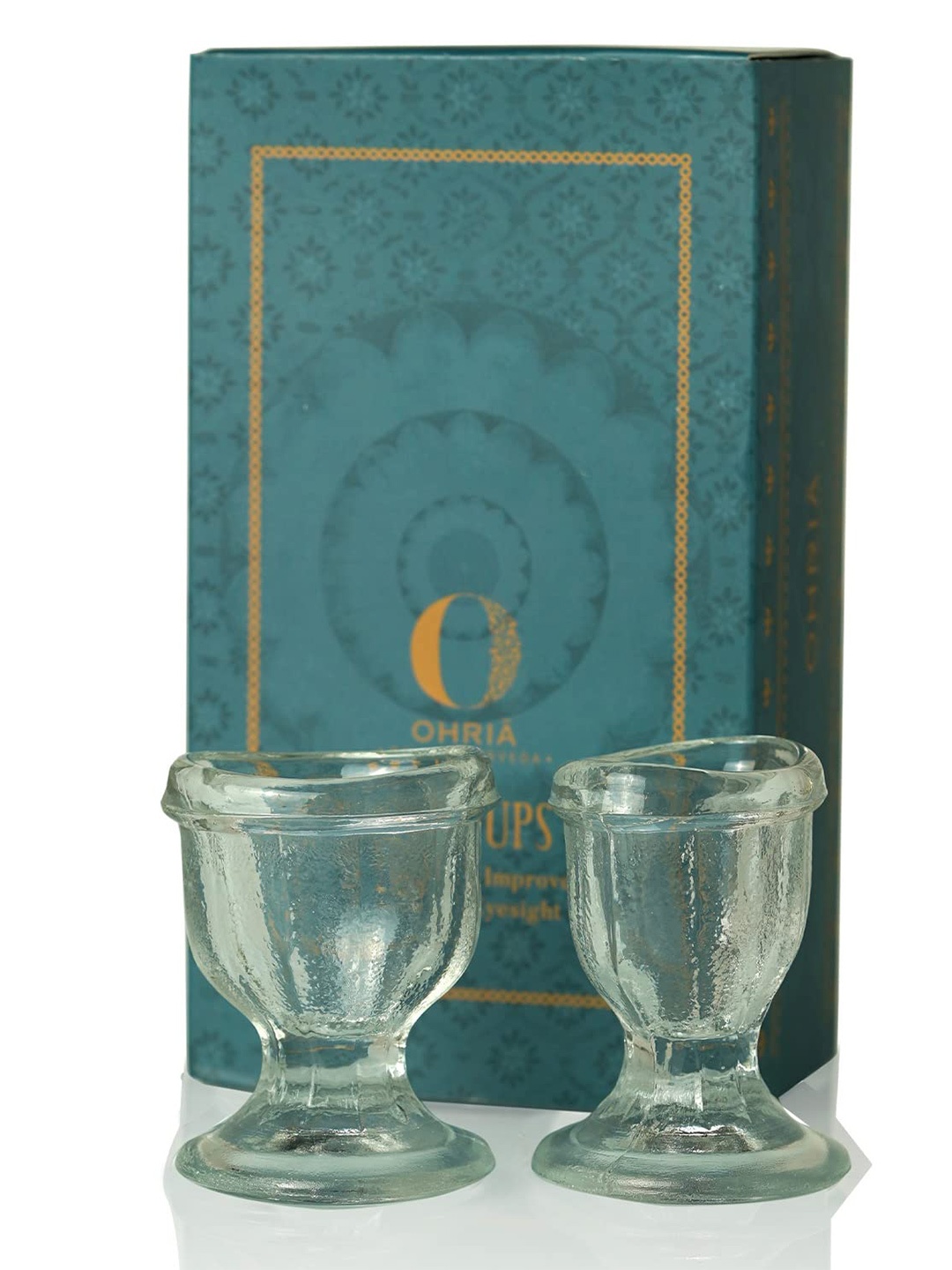 

OHRIA AYURVEDA Royal Ayurveda Glass Eye Cups with Triphala Powder - 2 Glasses, Transparent