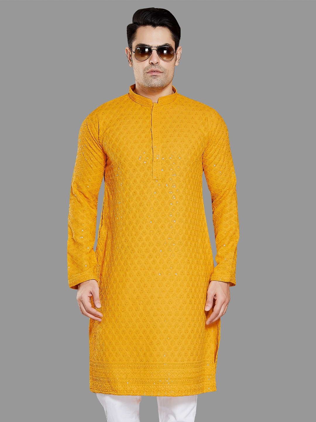 

Rani Saahiba Ethnic Motifs Embroidered Straight Kurta, Yellow