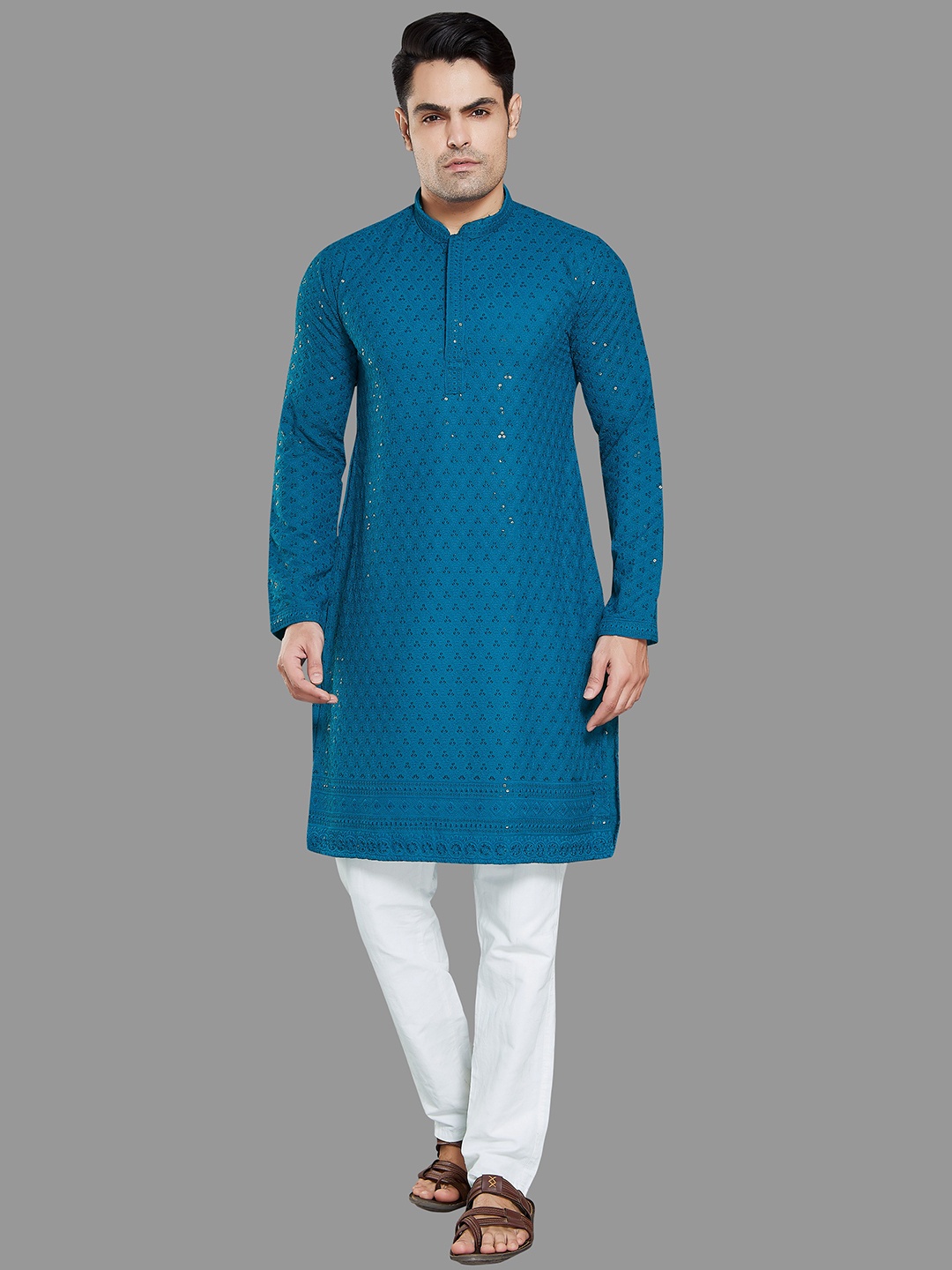 

Rani Saahiba Embellished Sequinned Kurta, Turquoise blue