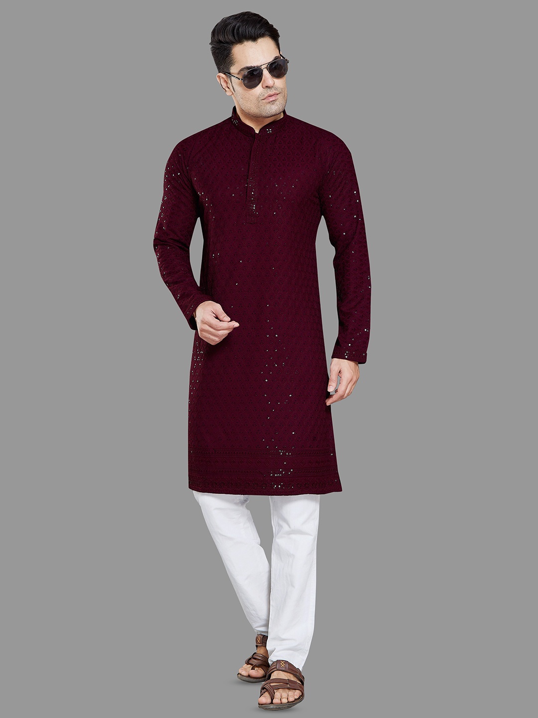 

Rani Saahiba Ethnic Motifs Embroidered Straight Kurta, Burgundy