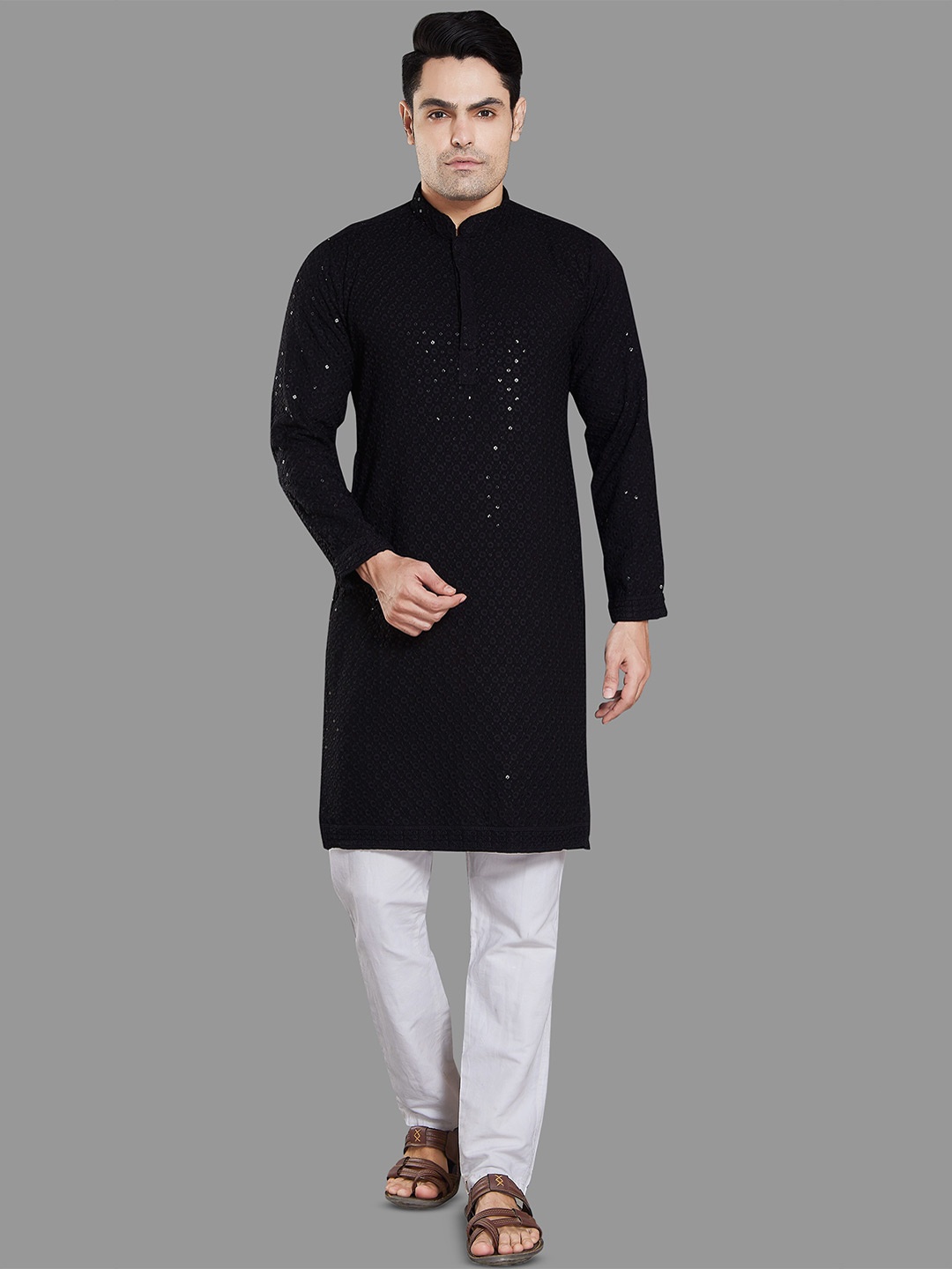 

Rani Saahiba Embellished Sequinned Kurta, Black
