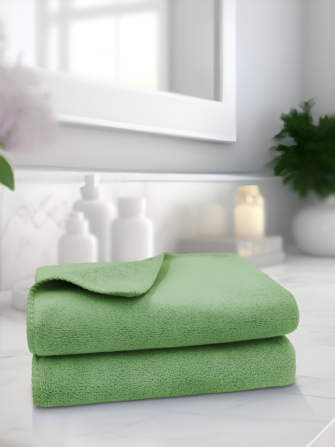 

Sassoon Pink Terry 2 Pieces Microfiber Anti-Bacterial 450 GSM Reversible Hand Towel, Green