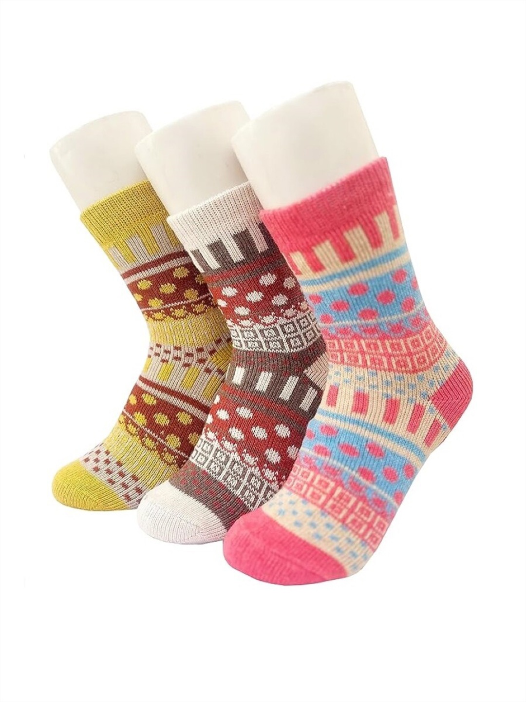 

EL REGALO Pack Of 3 Patterned Above Ankle-Length Socks, Pink