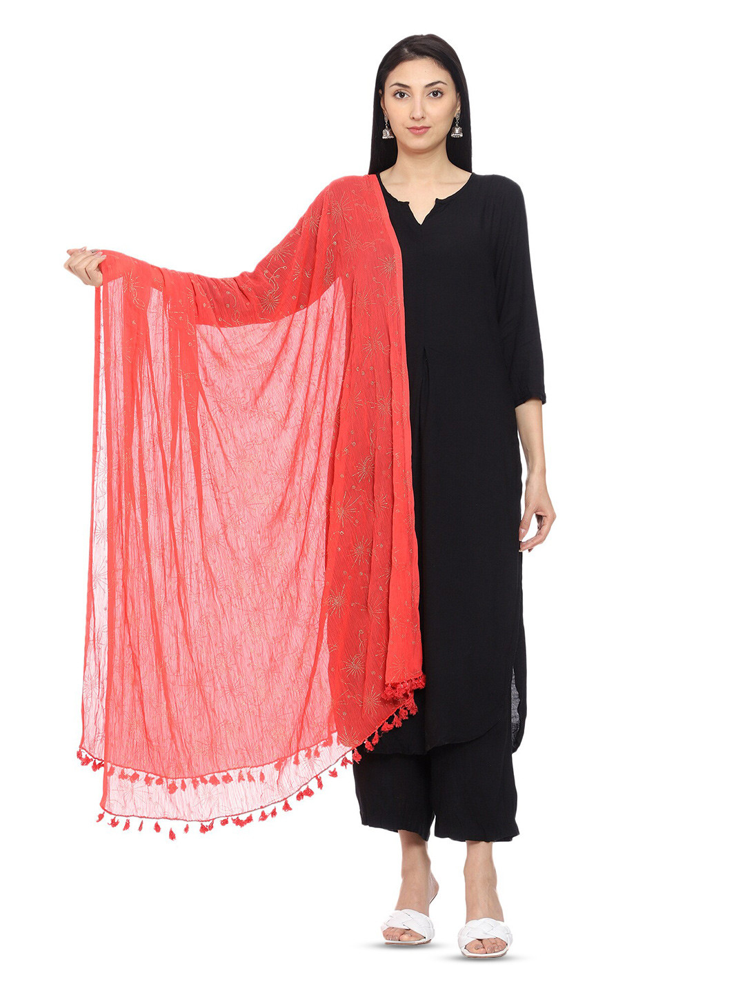 

Tulip Eden Ethnic Foil Printed Dupatta, Coral