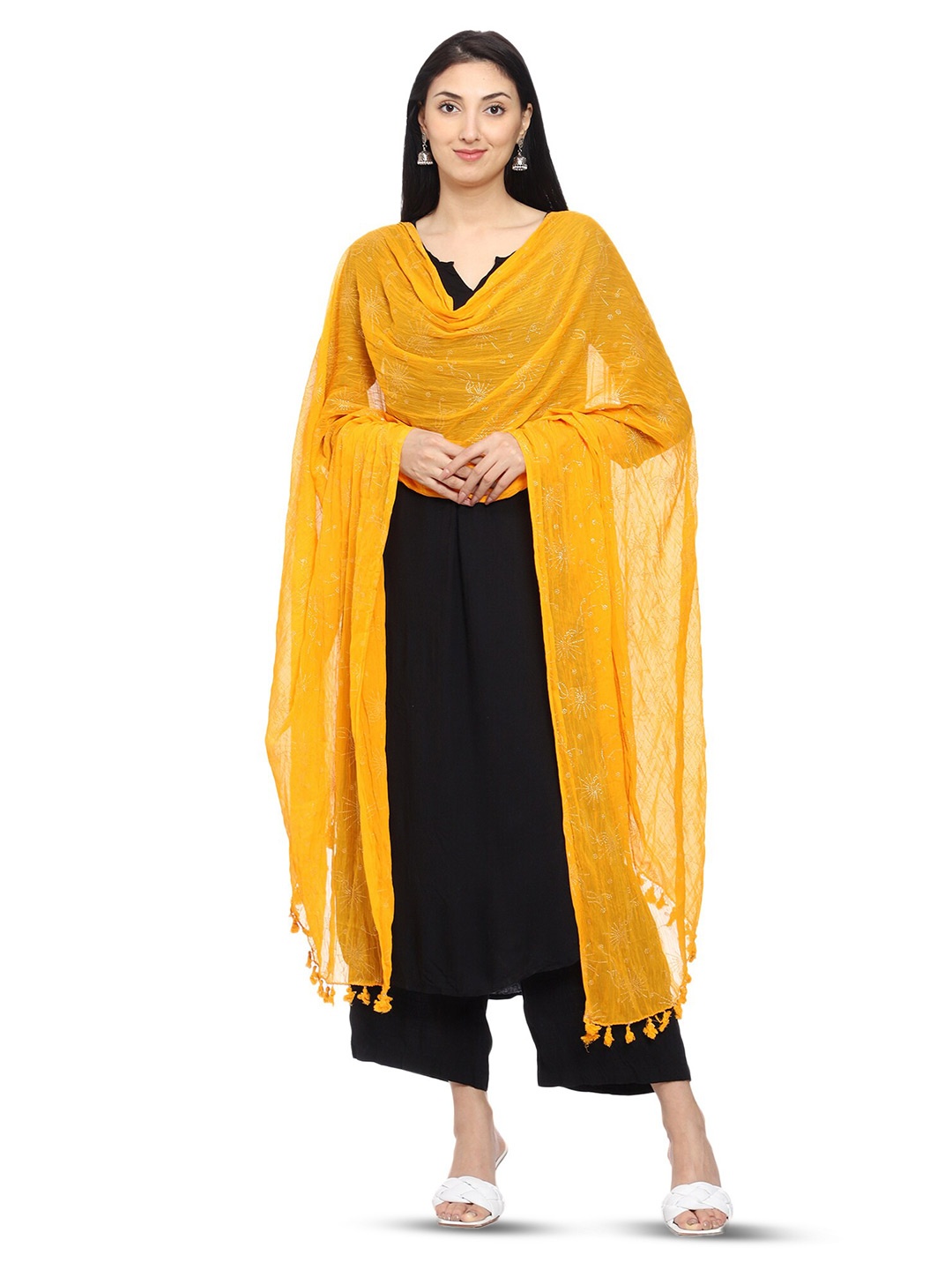 

Tulip Eden Floral Foil Printed Tasselled Dupatta, Yellow