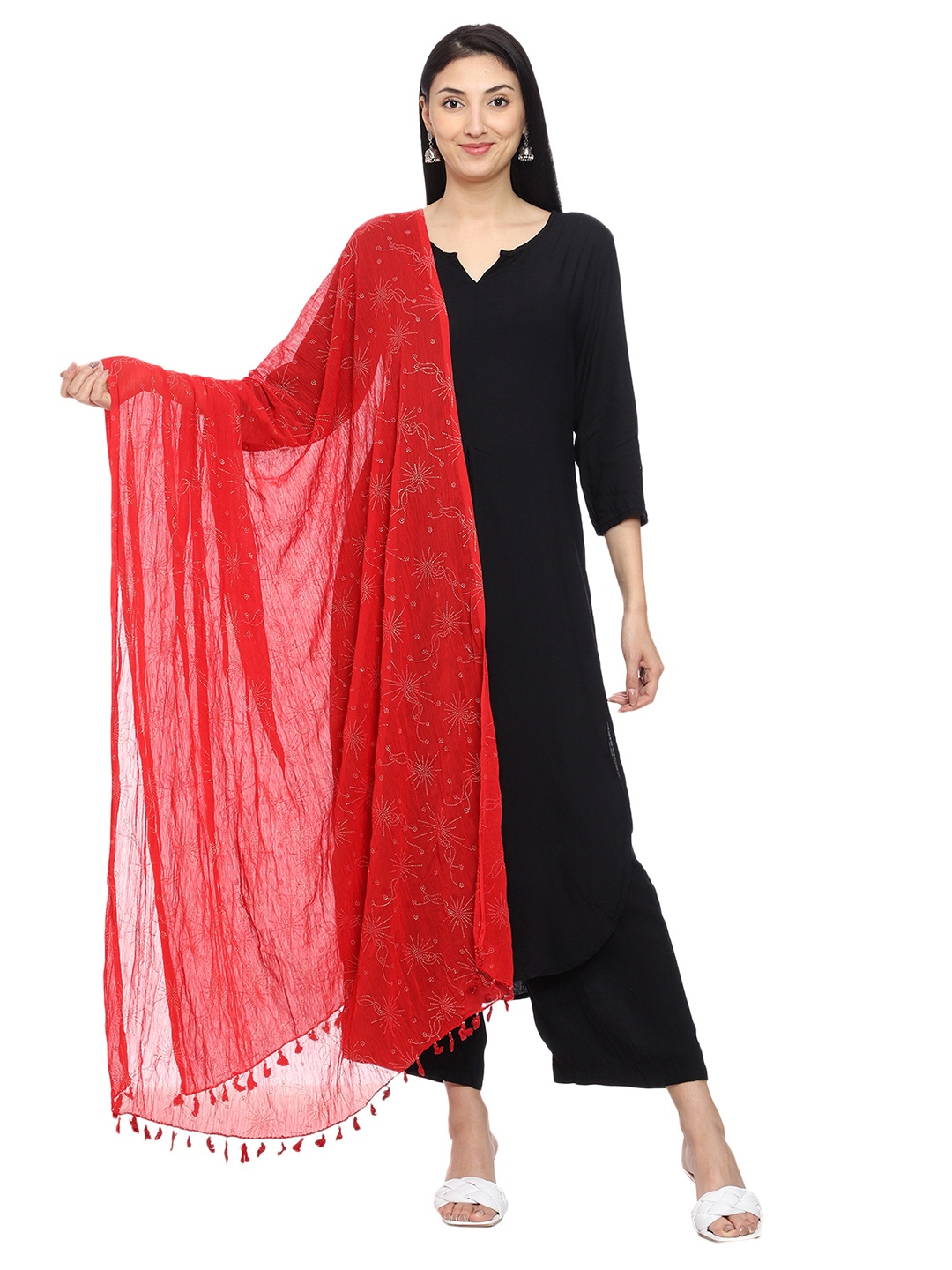 

Tulip Eden Ethnic Foil Printed Dupatta, Red