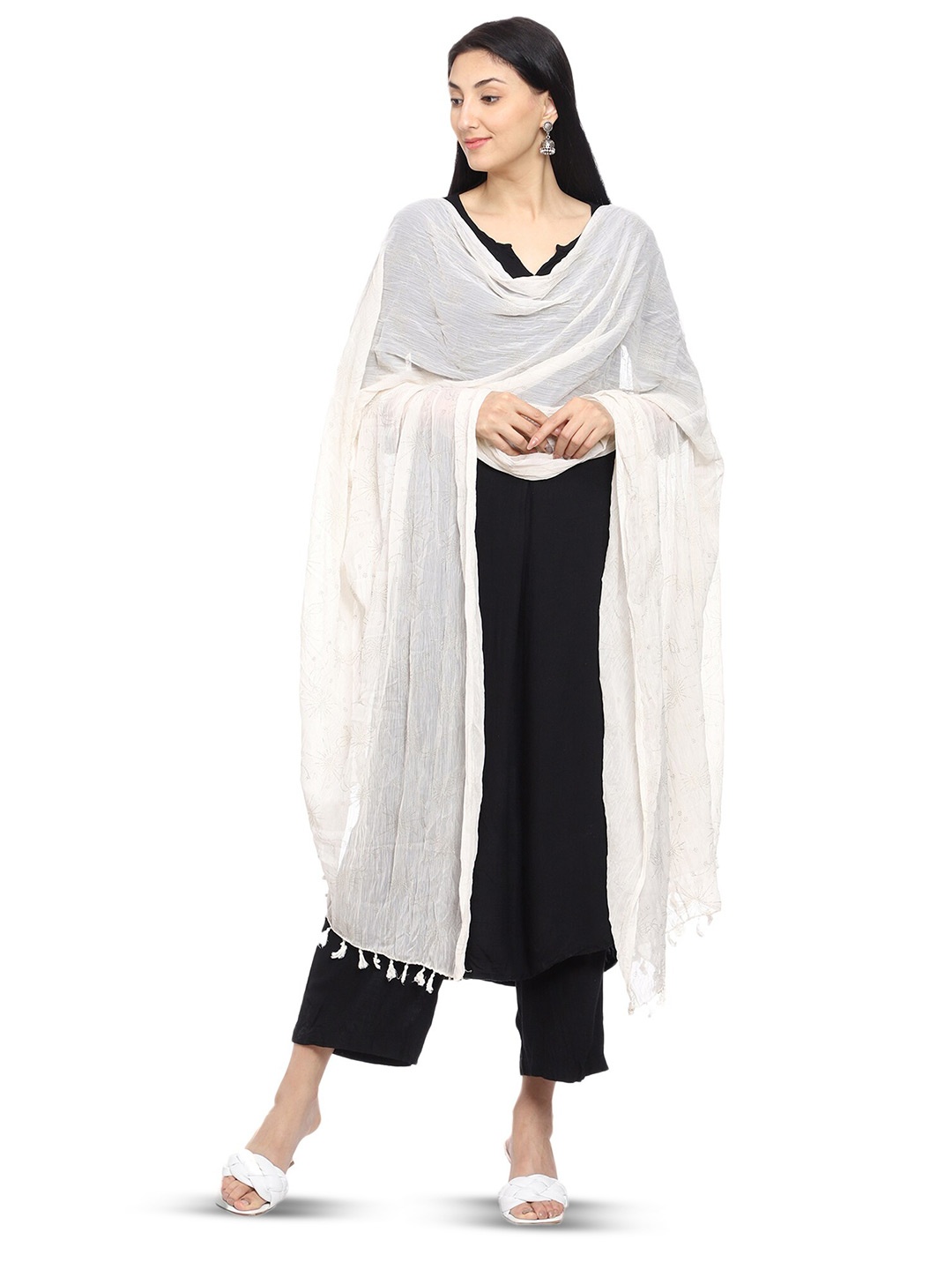 

Tulip Eden Floral Embroidered Dupatta, Off white