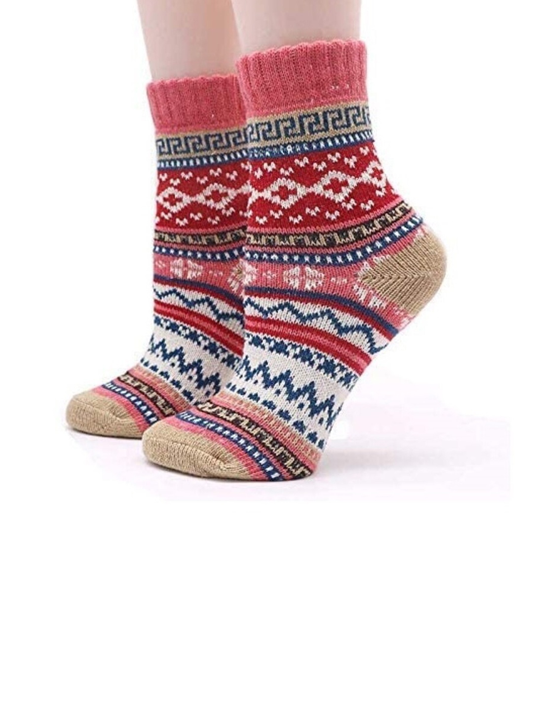 

EL REGALO Unisex Patterned Breathable Above Ankle Length Socks, Red