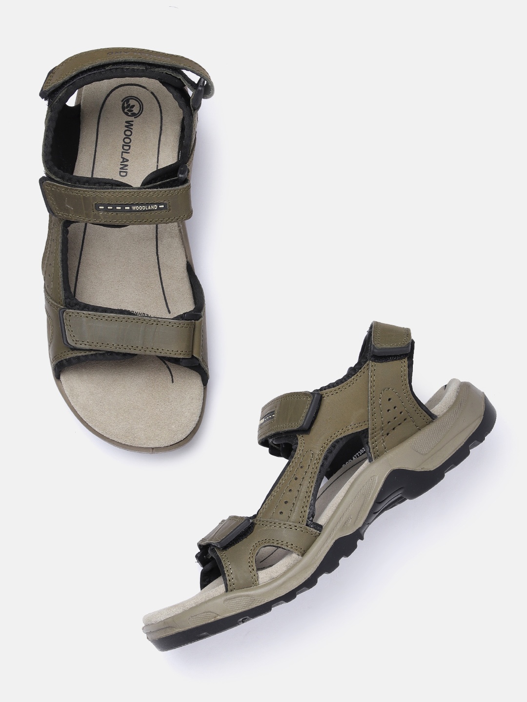 

Woodland Men Nubuck Leather Comfort Sandals, Olive