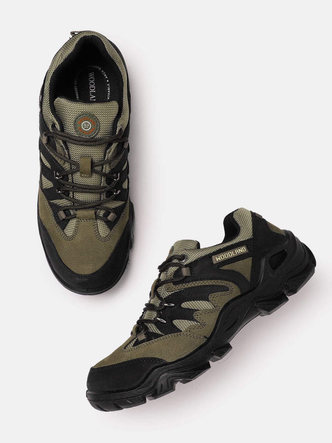 

Woodland Men Colourblocked Leather Sneakers, Olive