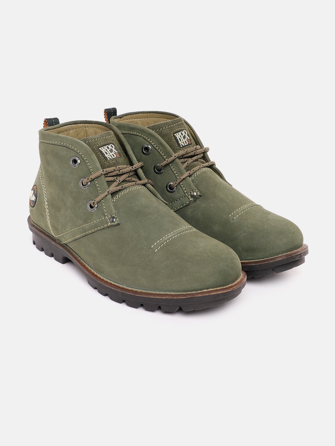 

Woodland Men Nubuck Leather Mid-Top Boots, Olive