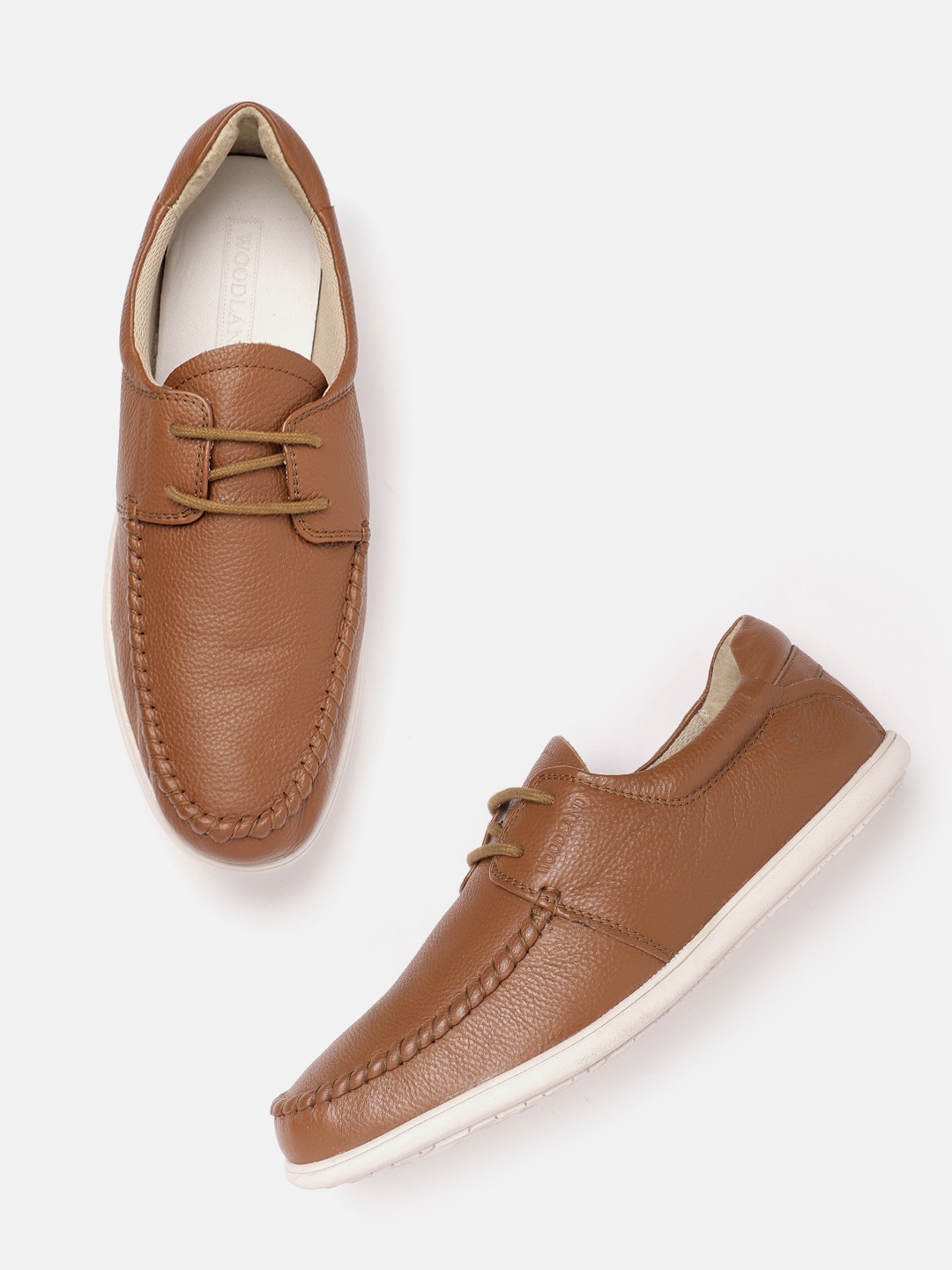 

Woodland Men Round-Toe Everyday Leather Derbys, Camel brown