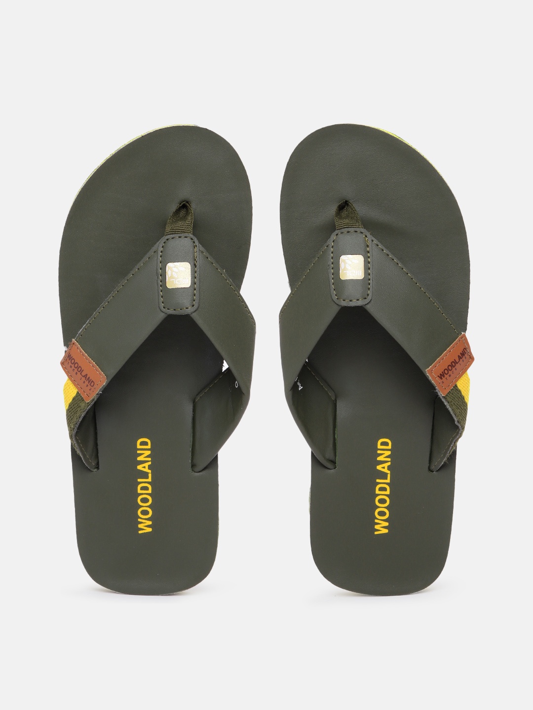 

Woodland Men Brand Logo Printed Thong Flip-Flops, Olive