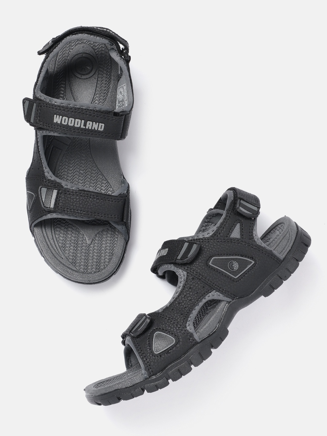 

Woodland Men Brand Logo Printed Detail Sports Sandals, Black