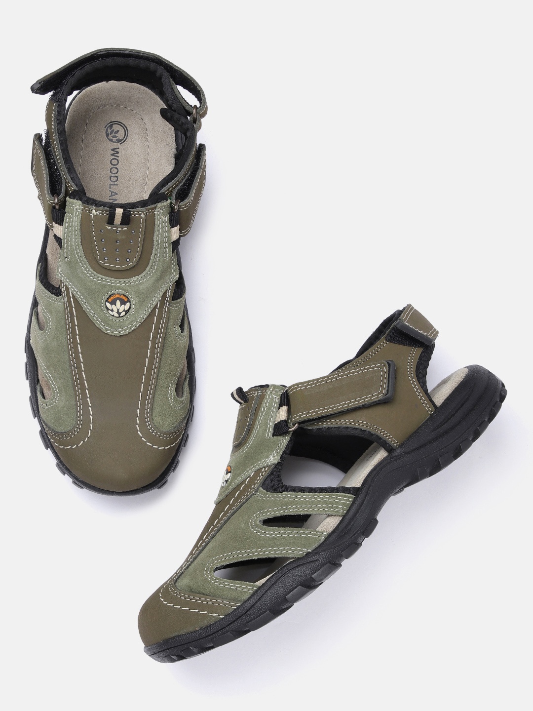 

Woodland Men Nubuck Leather Fisherman Sandals, Olive