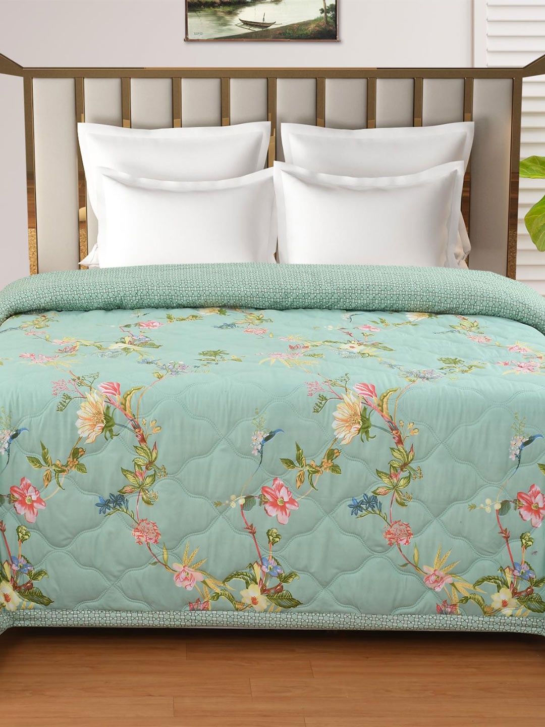 

Florida Green & Pink Floral Microfiber AC Room 200 GSM Double Bed Comforter