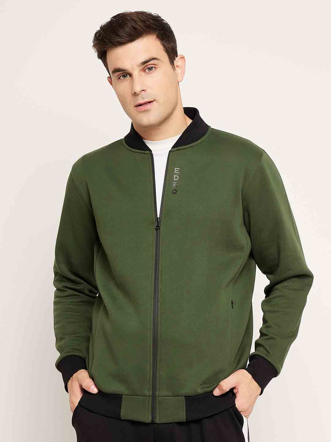 

EDRIO mandarin collar Long Sleeves Casual Sweatshirt, Green