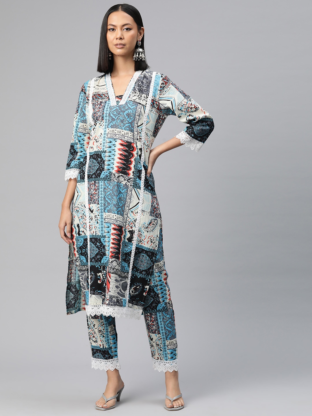 

Readiprint Ethnic Motifs Printed Panelled Pure Cotton Kurta with Trousers, Multi