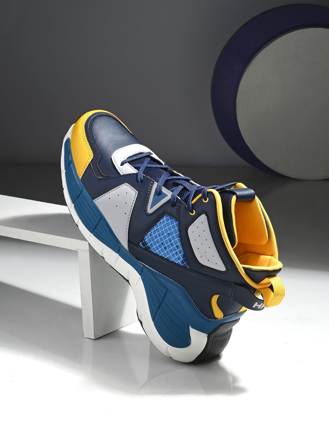 

HRX by Hrithik Roshan Men Striped Lace Up Mid-Top Sneakers Shoes, Navy blue