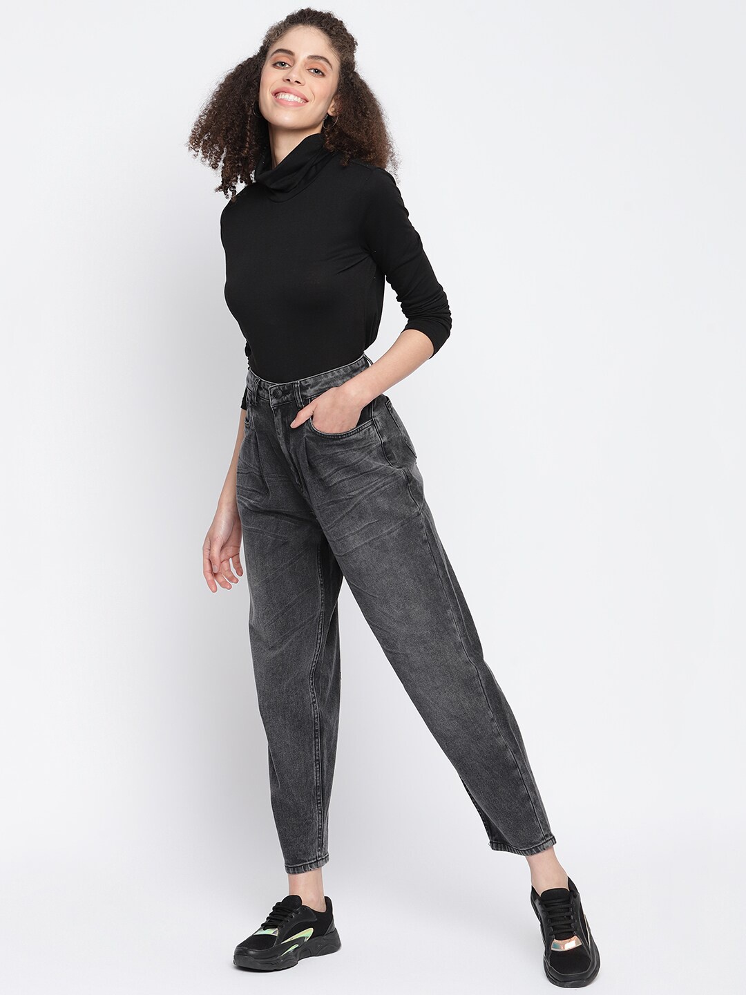 

TALES & STORIES Women Mid-Rise Heavy Fade Stretchable Jeans, Black