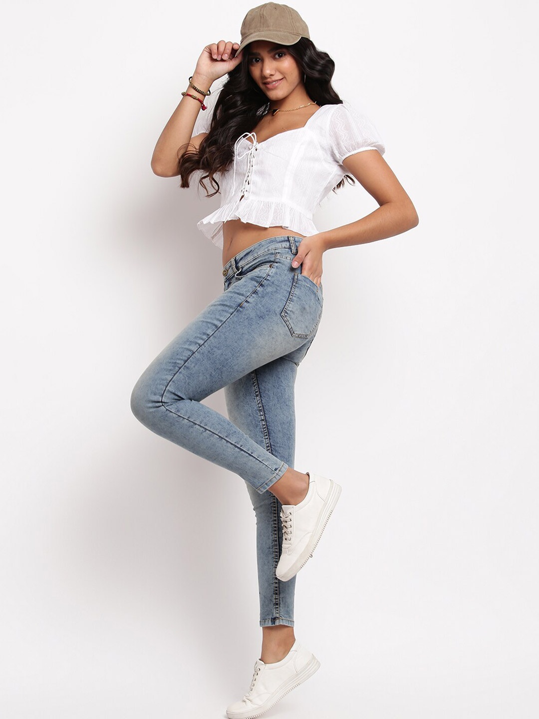 

TALES & STORIES Women Mid-Rise Skinny Fit Heavy Fade Stretchable Jeans, Blue