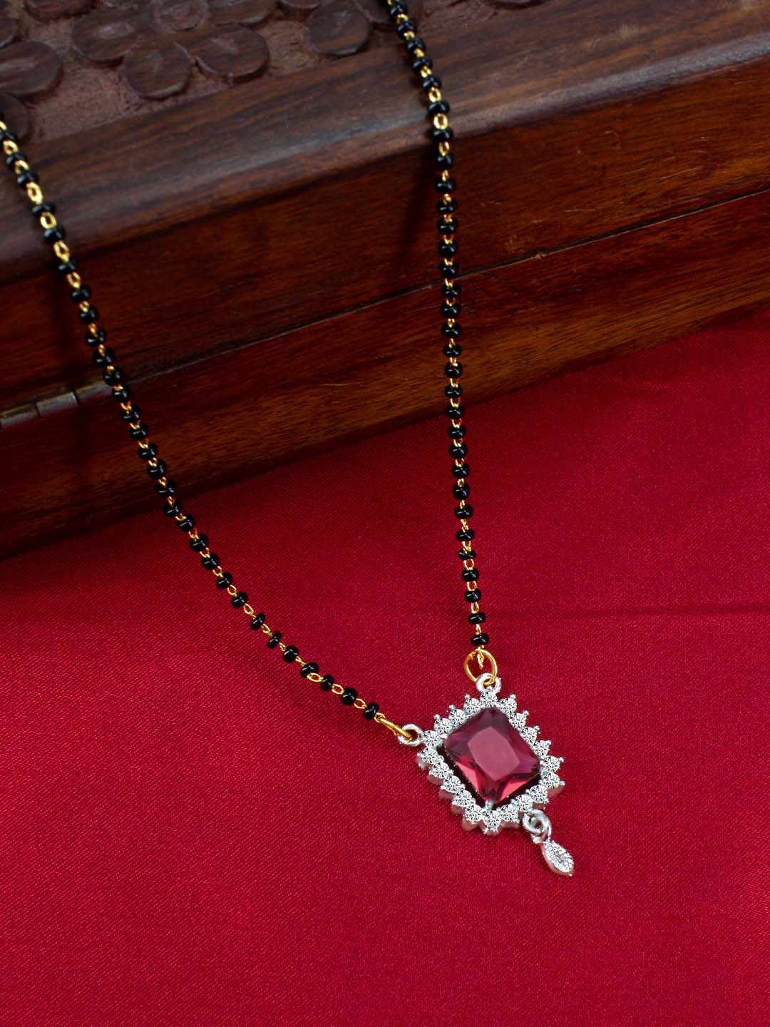 

PRIVIU Gold-Plated AD-Studded & Beaded Mangalsutra