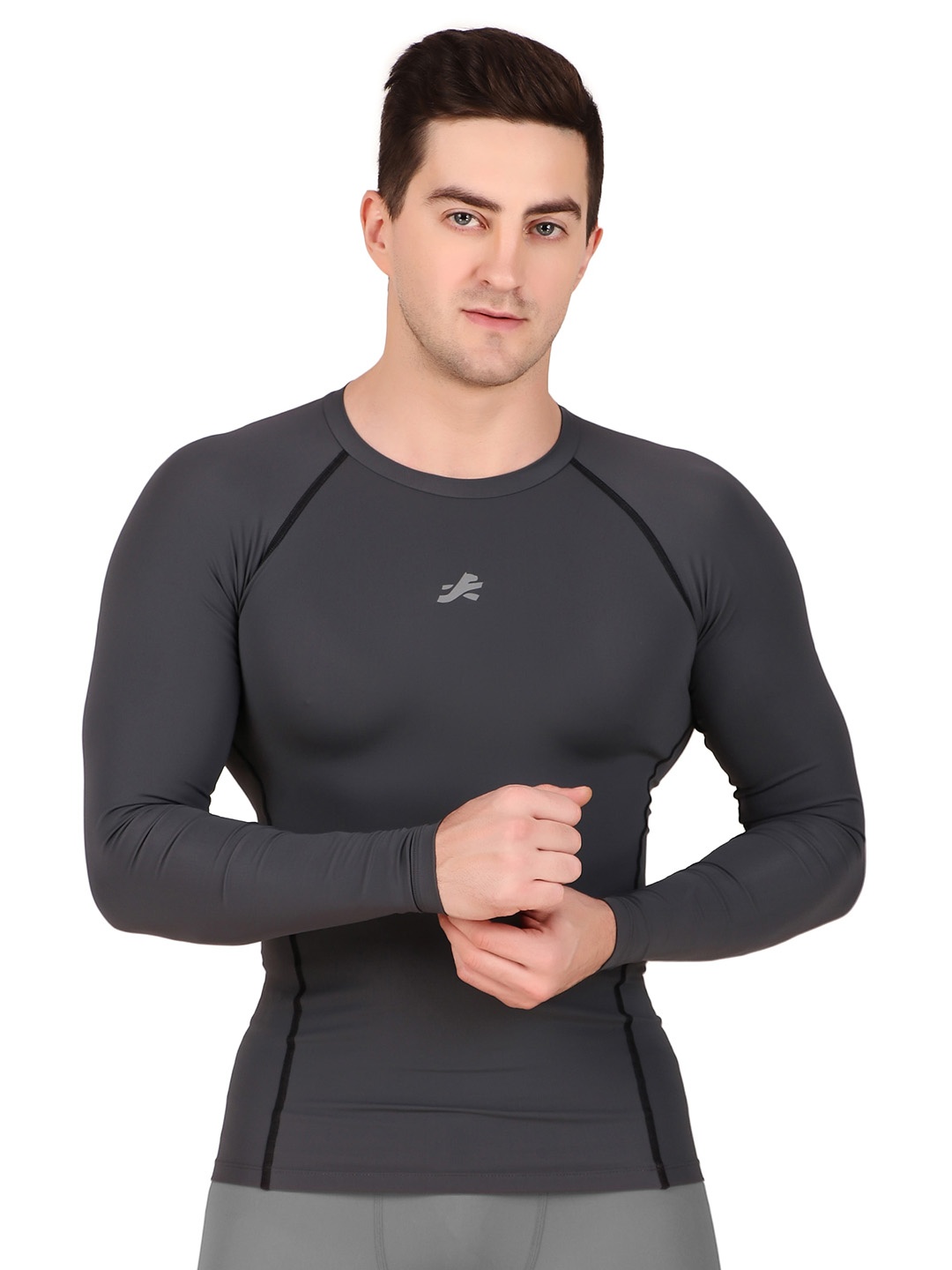 

REDESIGN Round neck Long Sleeves Compression T-shirt, Grey