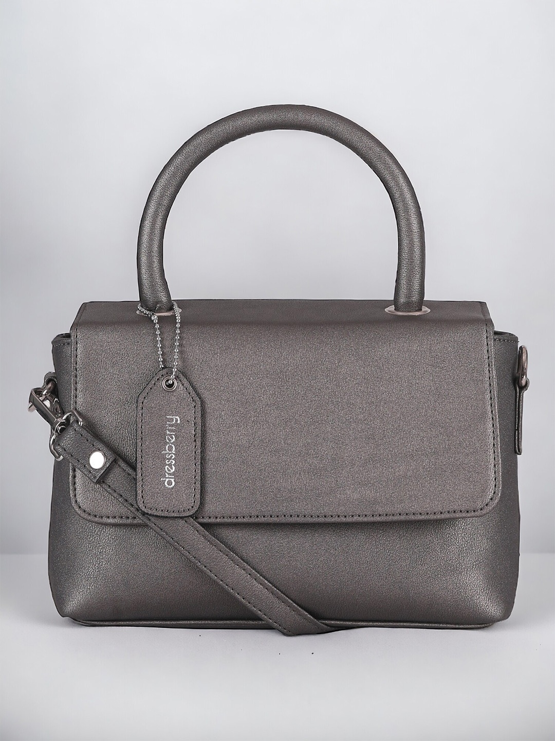 

DressBerry Silver-Toned Textured Structured Satchel