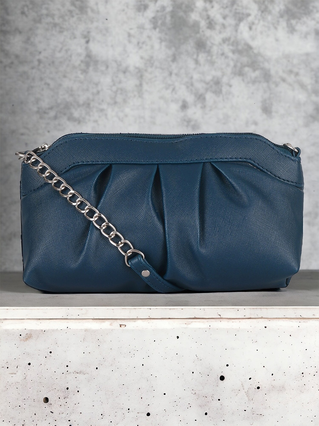DressBerry Blue PU Regular Structured Sling Bag