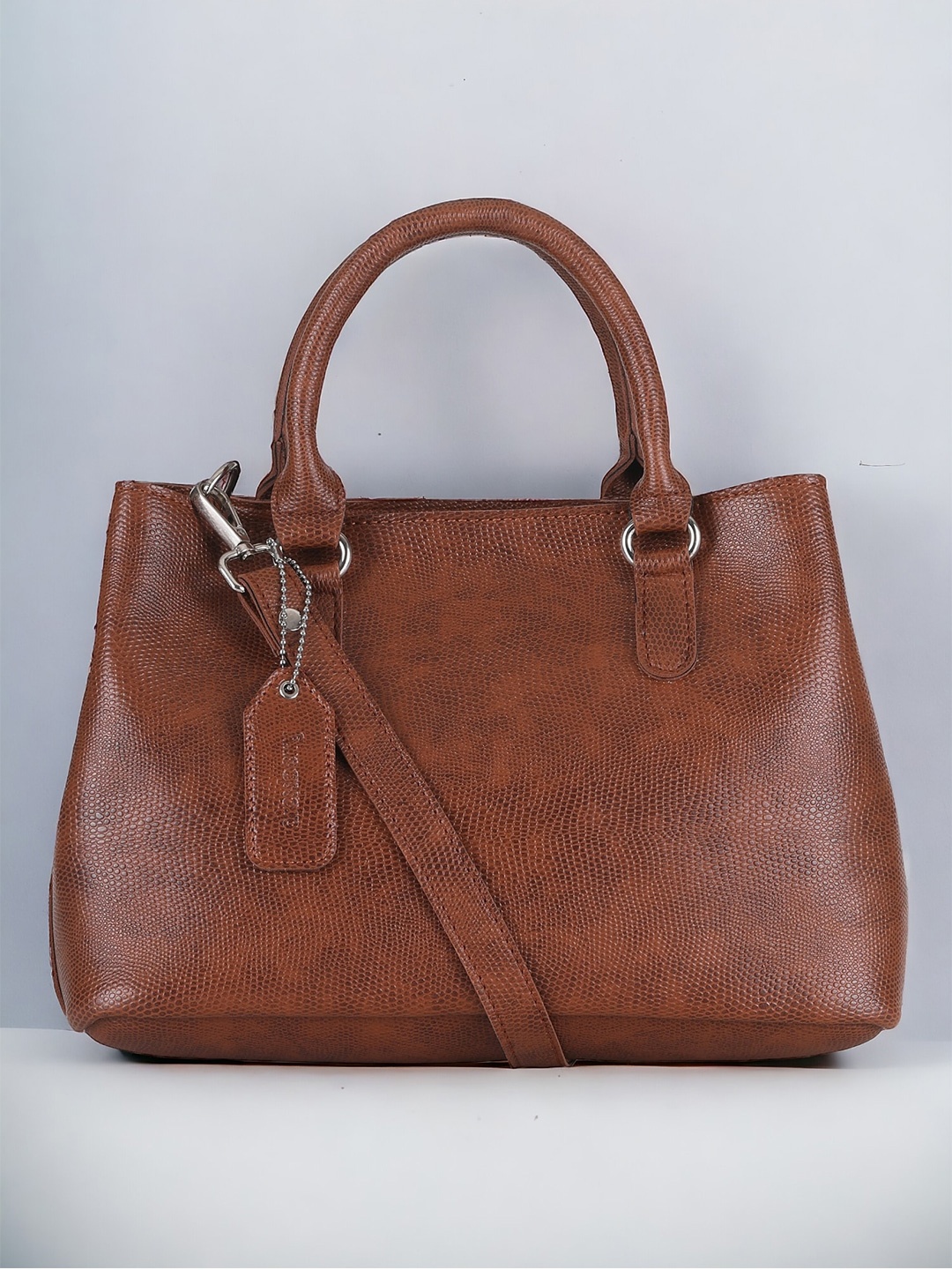 

DressBerry Tan Textured Oversized Swagger Handheld Bag With Tasselled