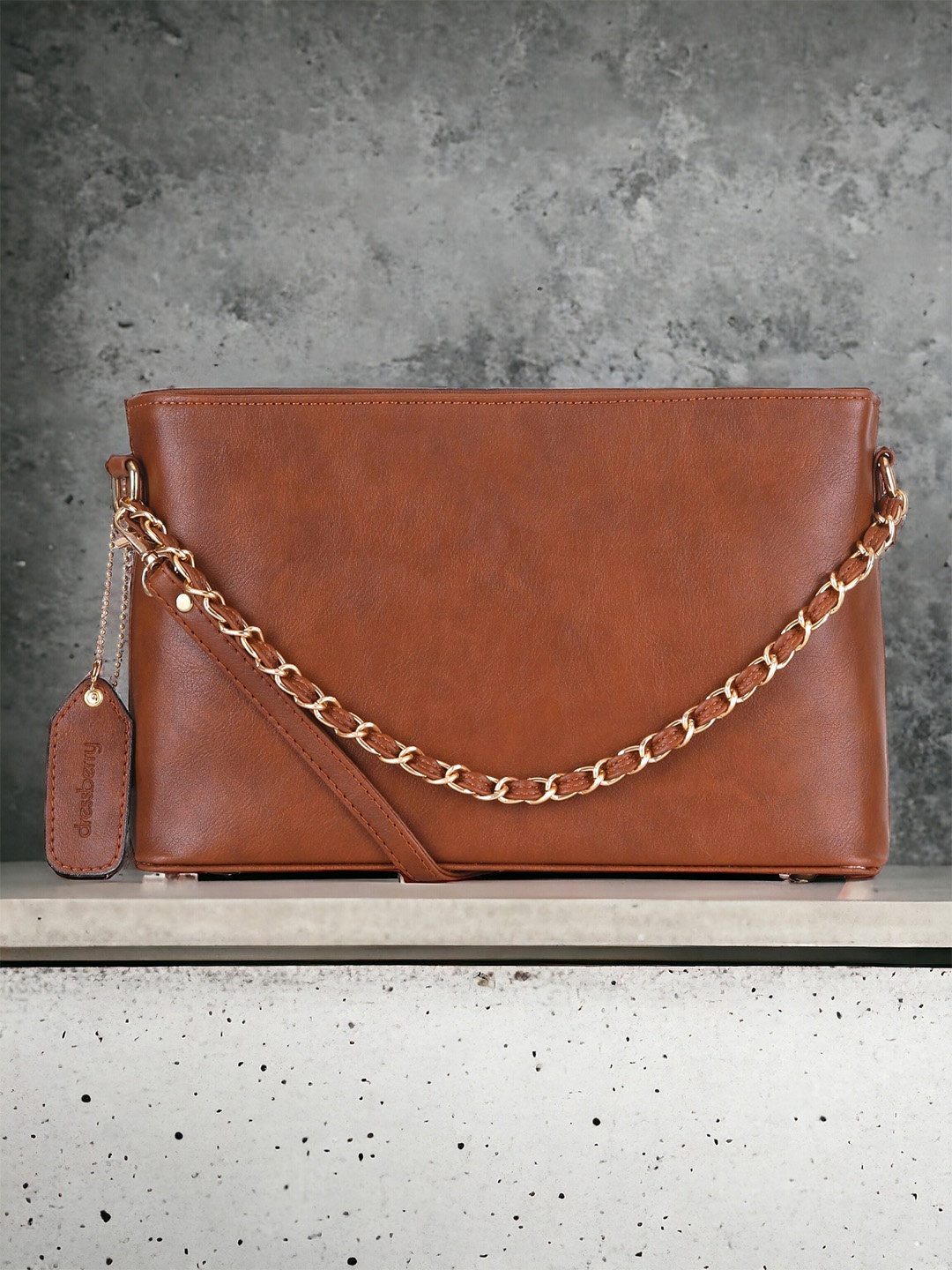 

DressBerry PU Swagger Handheld Bag, Tan