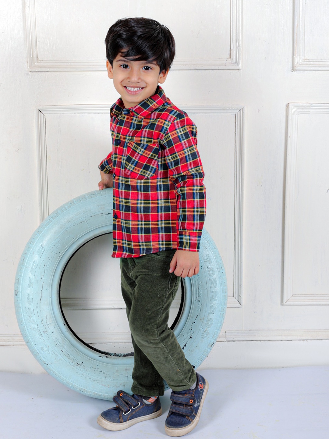 

Superminis Boys Standard Tartan Checked Cotton Fleece Casual Shirt, Red