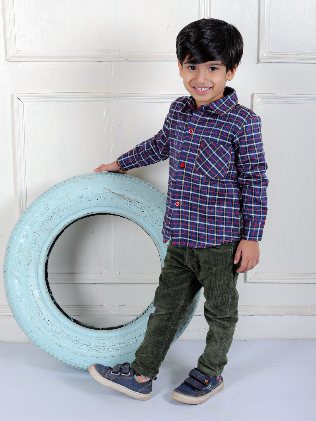 

Superminis Boys Checked Standard Cotton Fleece Casual Shirt, Navy blue