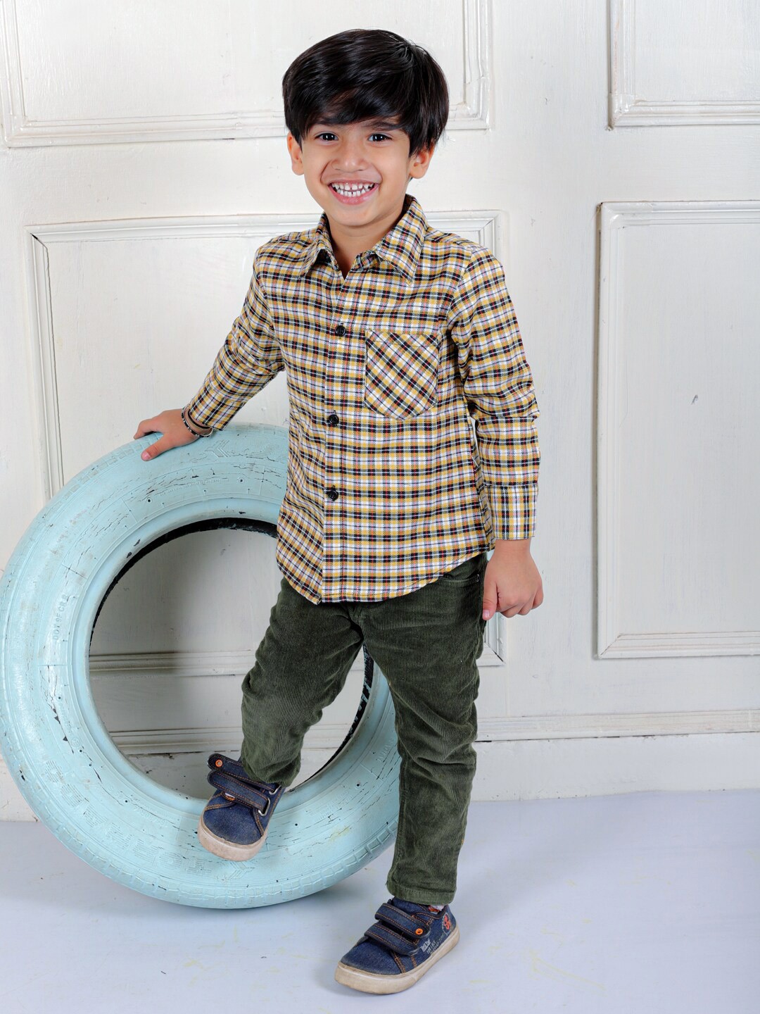 

Superminis Boys Tartan Checked Standard Cotton Fleece Casual Shirt, Mustard