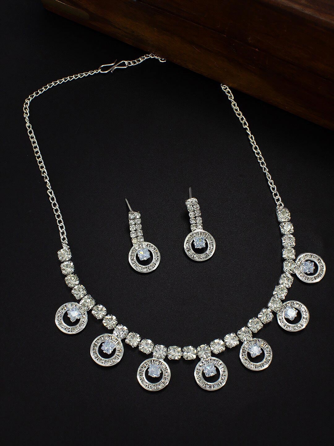 

PRIVIU Silver Plated AD Studded Jewellery Set