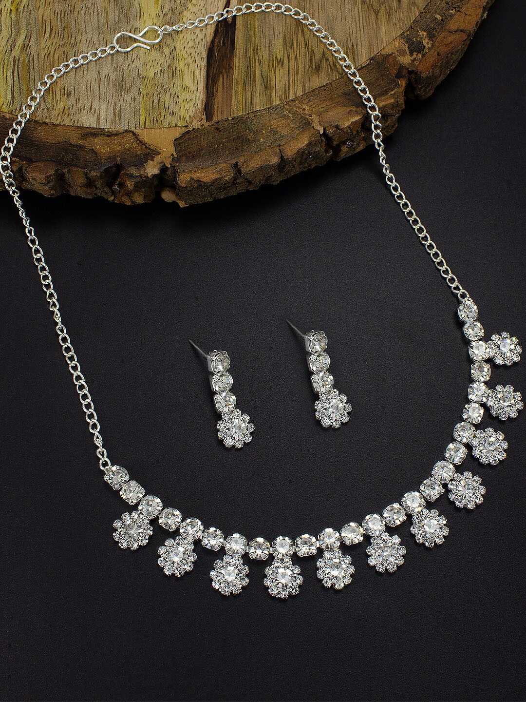 

PRIVIU Silver-Plated AD Studded Jewellery Set