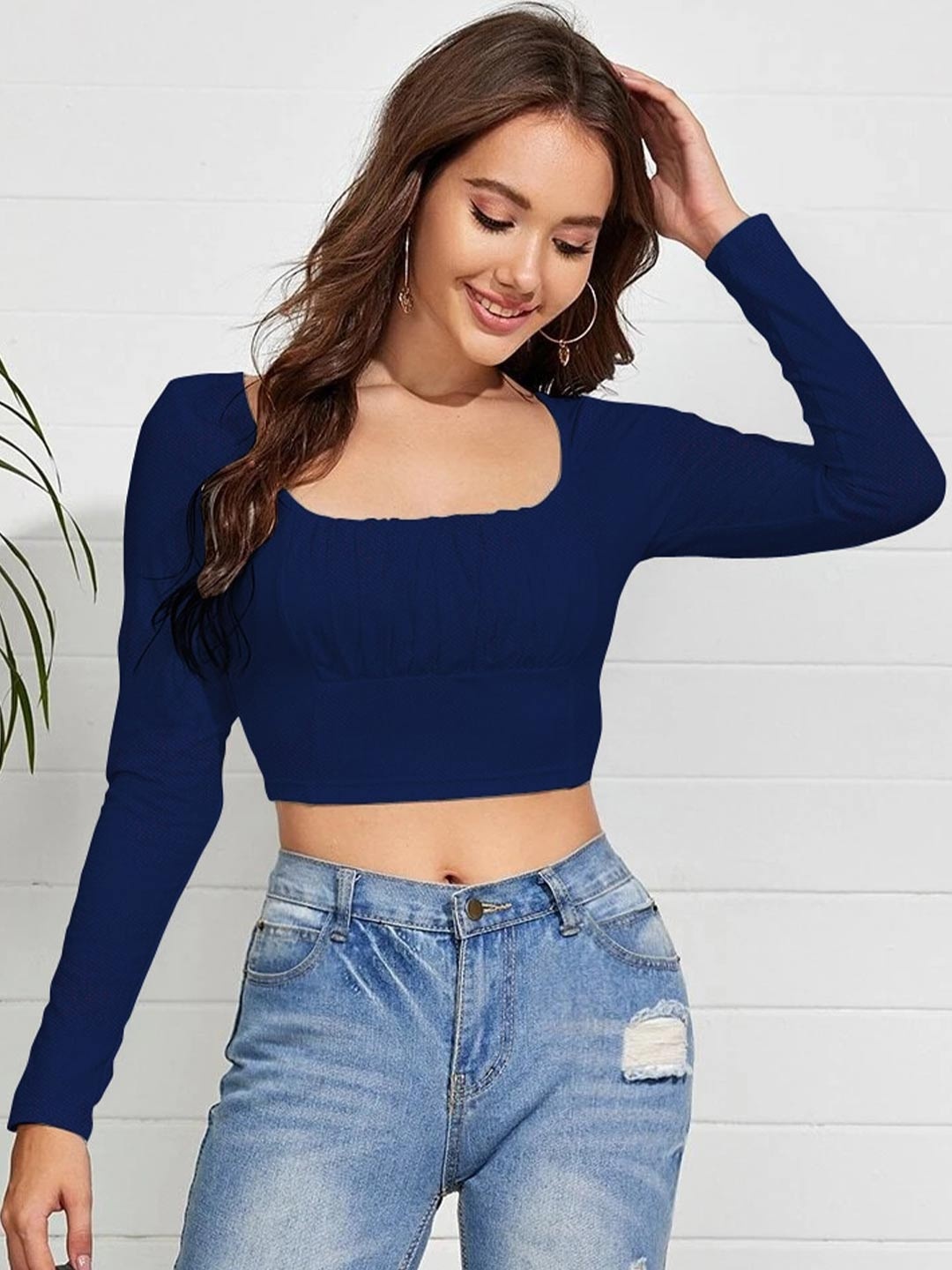 

BAESD Square Neck Fitted Crop Top, Navy blue