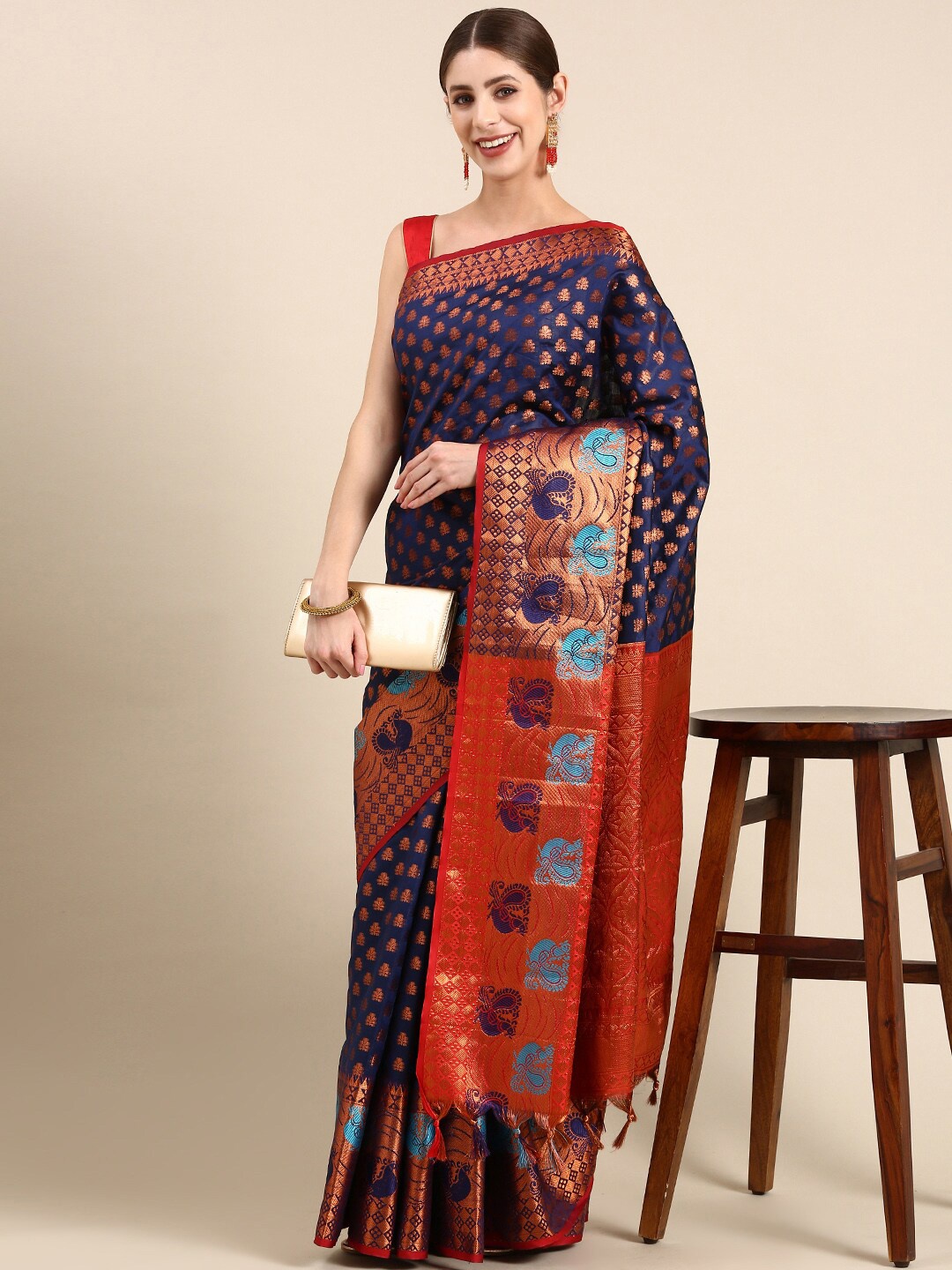 

NOISE Ethnic Motifs Woven Design Zari Banarasi Saree, Blue