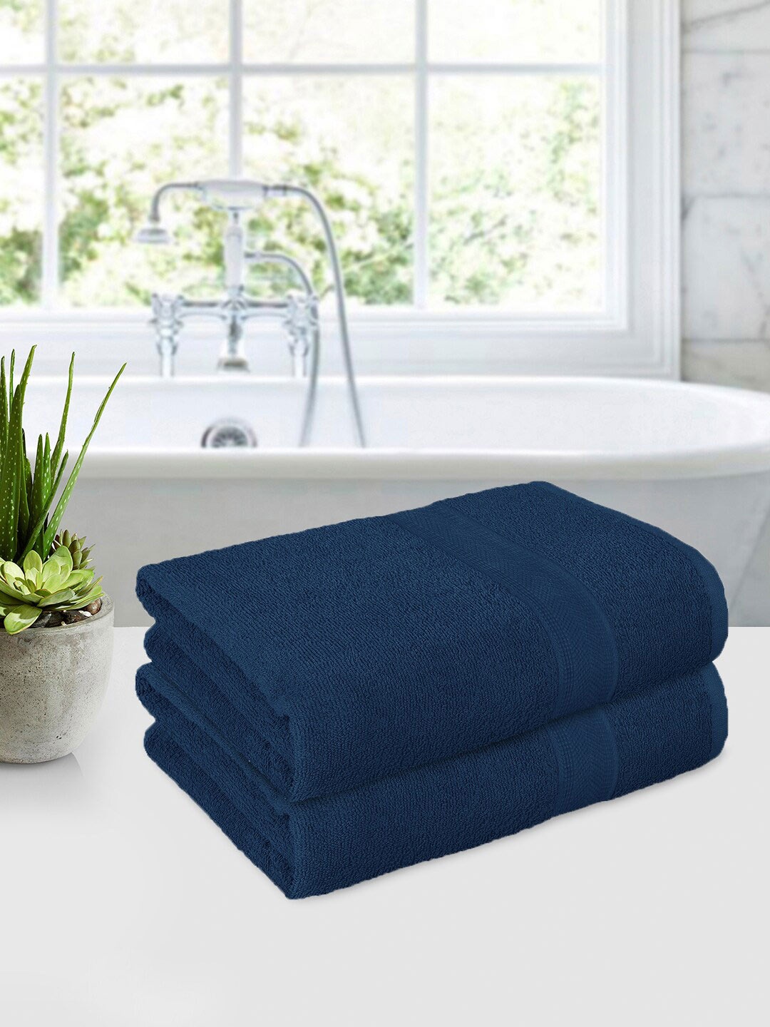 

Story@home Navy Blue 2 Pieces Cotton 550 GSM Breathable Bath Towels